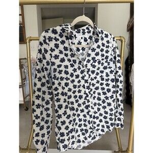 J.Crew White Navy Floral Print Button Front Shirt Small Casual Cottagecore Top